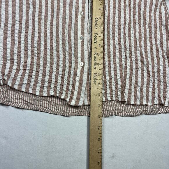 Jane + Delancey Textured Crinkle Button Down Shirt Striped Long Sleeve Coastal S - Picture 6 of 10